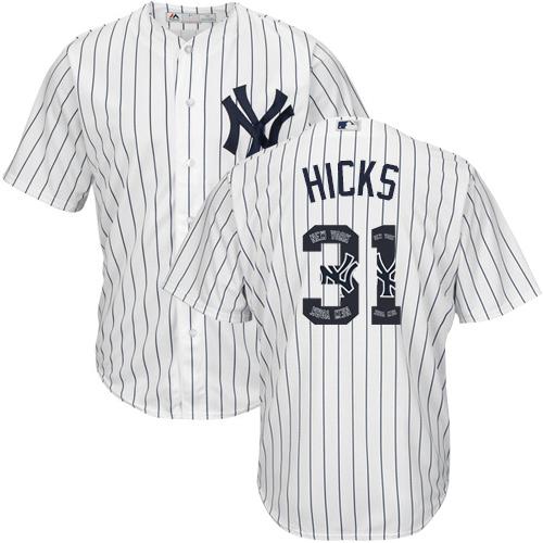 Yankees #31 Aaron Hicks White Strip Team Logo Fashion Stitched MLB Jersey